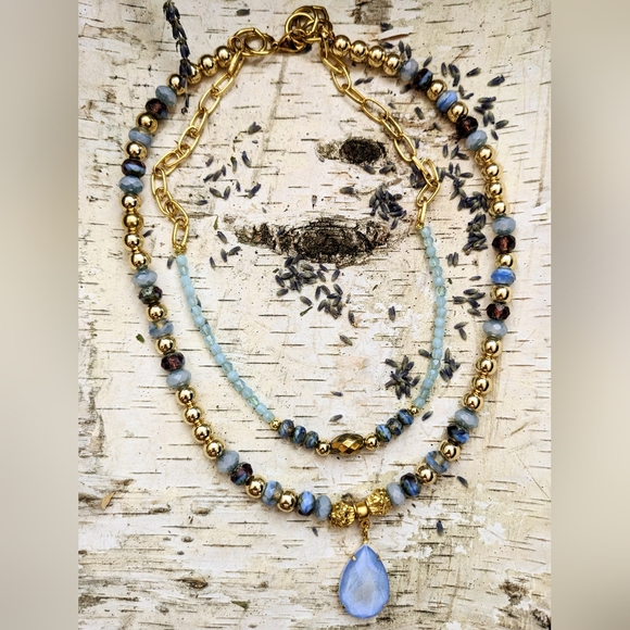 Light Blue Glass Beads In Two Strand Necklace - Picture 7 of 8